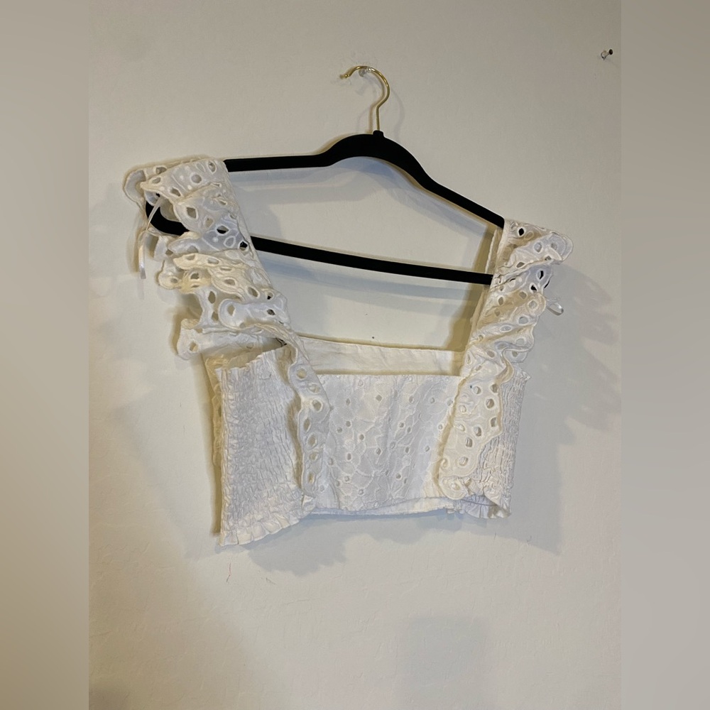 Zara White Eyelet Lace Crop Top - Picture 5 of 6
